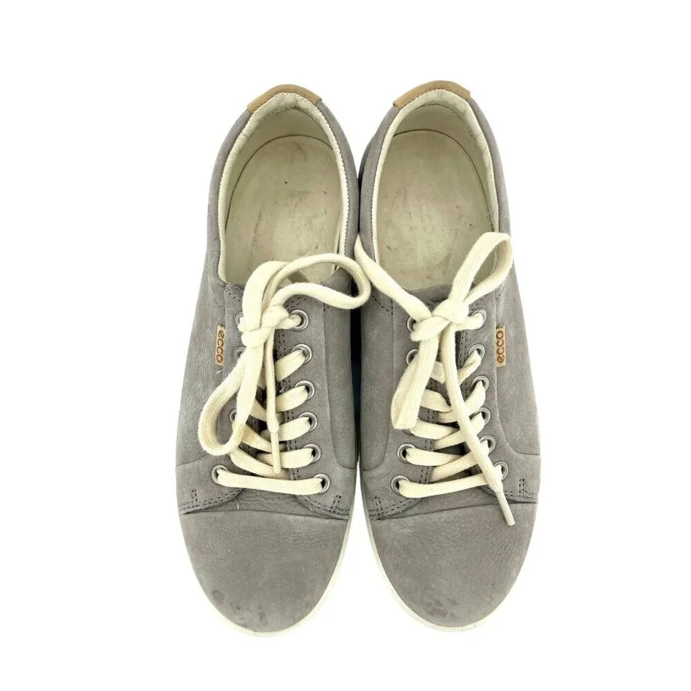 ECCO Soft 7 Grey Soft Suede Leather Lace Up Sneakers SZ 38 EU 8